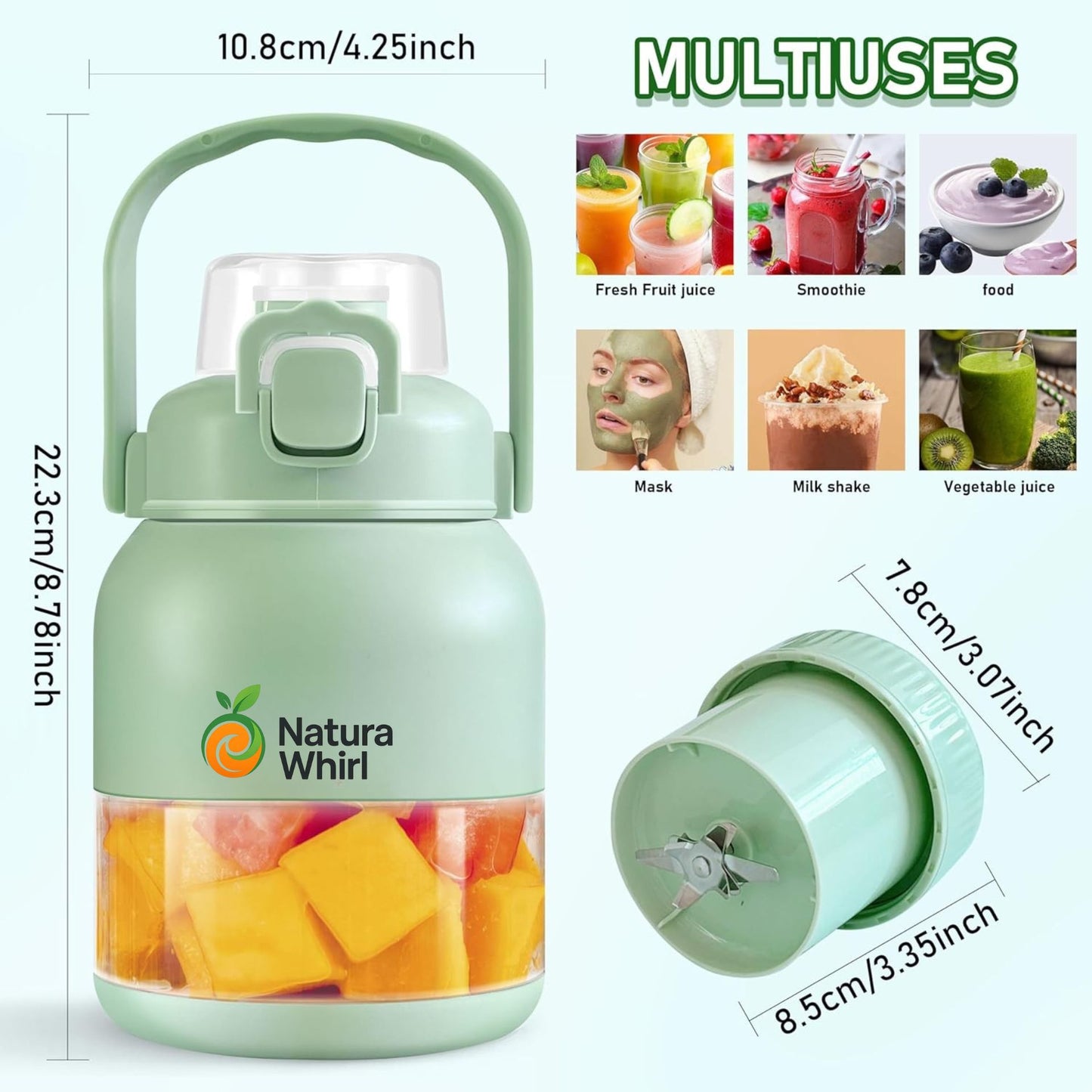 Naturawhirl™ Electric Portable Juice Blender – BPA-Free Smoothie Maker